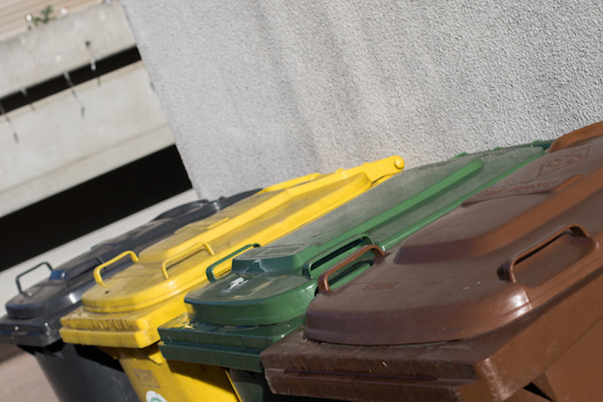coloured recycling bins
