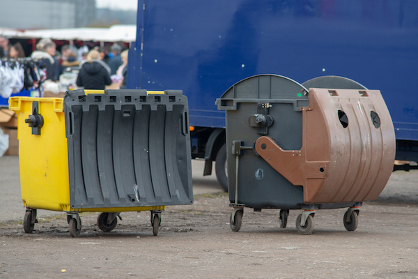 bins for waste collection at an event in London